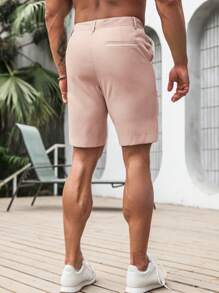 Manfinity Homme 男士纯色时尚短裤，适合夏季穿着 - 粉色 - 查看 3
