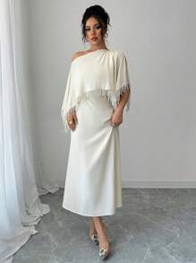 Rafferiza Elegantes tailliertes Kleid mit Schulterschlaufe und Quasten für Frauen