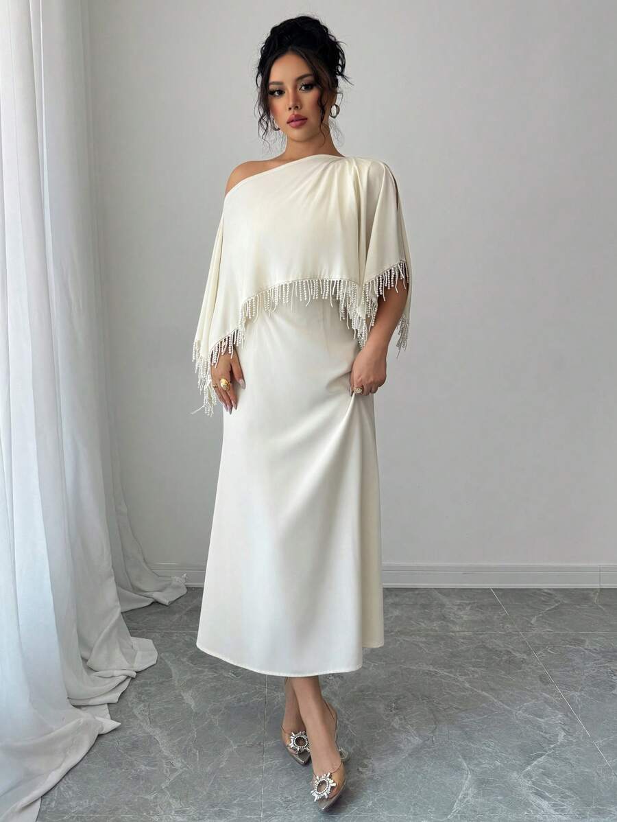 Rafferiza Elegantes tailliertes Kleid mit Schulterschlaufe und Quasten für Frauen