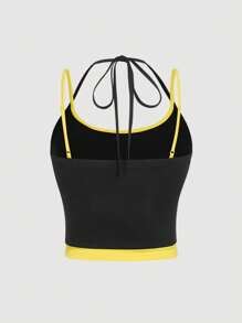 SHEIN MOD Collar floral colorido, top de tirantes con contraste de color floral y tejido, talla grande - Negro - Ver 2
