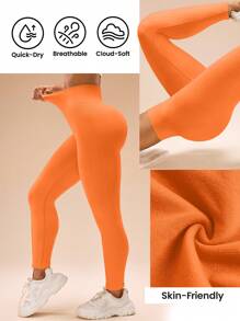 Easithlete Nahtlose elastische Taillenhose mit schlanker Passform, Yogahose für Damen - Orange - Übersicht 2