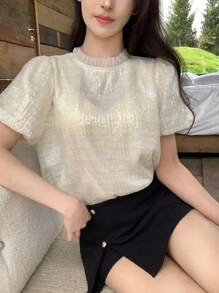 DAZY 女士夏季亮片装饰圆领短袖 T 恤 - 白色 - 查看 7