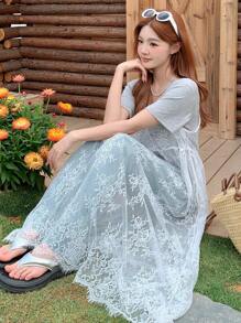 FRIFUL Women's White Long Lace Camisole Dress, Vacation Dress Sundress,Casual Women Dresses - White - View 4