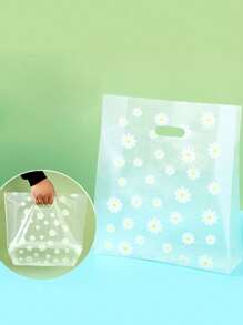 5/10/20/40 件-雏菊印花礼品袋，带手柄的花朵图案塑料礼品袋，雏菊花透明礼品袋，圣诞礼品袋，秋季装饰储物袋，包装袋，适用于感恩节、圣诞节、节日、婚礼、生日、毕业典礼、新娘送礼会、派对、水果配送、购物 - 無色 - 查看 5