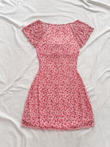 Soleia 女款花卉印花束腰荷葉袖連身裙 - 彩色 - 查看 2