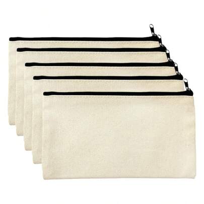 5pcs Solid Color Canvas Bag ,Coin Bag, Storage Bag, Id Bag, Sanitary Napkin Bag,Hand-Painted Diy Graffiti Zipper Pencil Bag ,Student Large-Capacity Stationery Bag ,Pencil Storage Bag ,Change Storage Cosmetics Tote Bag For School, Stationery, Cosmetics, Skin Care Products, Lipstick, Brushes, Coins, Small Items,Travel Office Easy To Carry