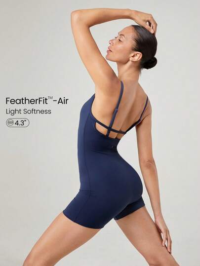 GLOWMODE 4.3'' FeatherFit™-Air Adjustable Crossover Back Bodysuit Jumpsuit Low Impact Yoga Pilates Studio Daily Casual Wear