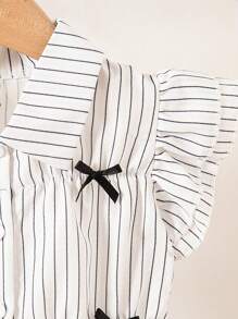Girls 2025 Summer New Korean Style Girls Blue Striped Short-Sleeved Three-Dimensional Bow Fashionable French Shirt