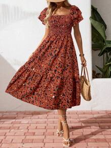 Breezaya ManYin Summer Allover Print Halter Ruffled Dress Maxi Vacation Beach Outfits Women - Red - View 6