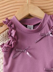 SHEIN Baby Girl Summer Casual Bow Decor Vest And Pants 2 Pieces Set