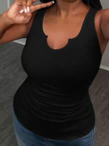 Slaydiva 2pcs/Set Casual Versatile Summer Ribbed Sleeveless Top And Camisole Plus Size, Suitable For Summer - Black and White - View 6