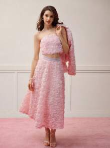 MOTF PREMIUM MESH FLORAL PATCHED BOXY COAT,VALENTINE'S DAY - Baby Pink - View 5