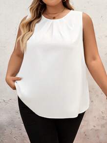 SHEIN CURVE+ Plus Size Summer Casual Sleeveless Solid Color Shirt,Summer Outfits For Women,Bohemia,Vacation Graduation Dress/ Graduation Dresses For Women/ White Graduation Dress/ Graduation Outfit.Beach Outfits For Woman/Beach Dress/Beach Vacation Outfits/Beach Essentials / Graduation/Tea Party Dress - White - View 6