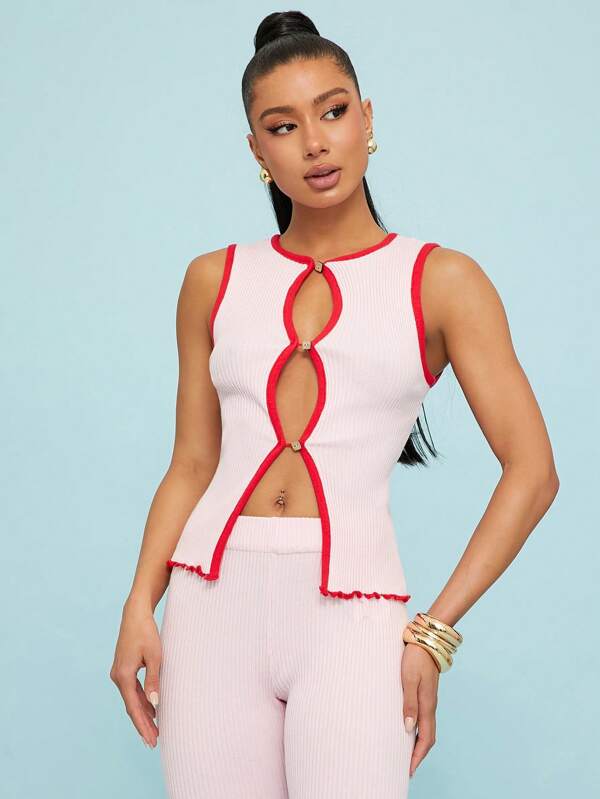 SHEIN Unity Top/chaleco de punto acanalado con botones para primavera, para festivales de verano