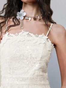 Chiquease Abito da donna con spalline a spaghetti e ricamo di paillettes, colore albicocca, stile da resort, adatto per feste, matrimoni, damigella d'onore