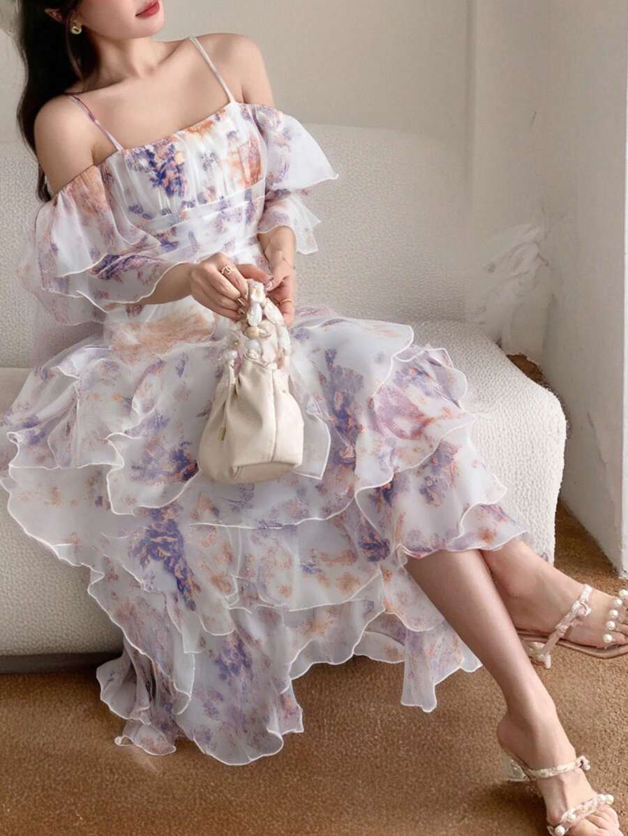 DAZY 女士露肩印花收腰连衣裙度假装扮 - 彩色 - 查看 1