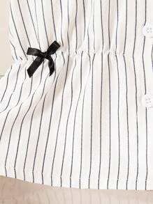 Girls 2025 Summer New Korean Style Girls Blue Striped Short-Sleeved Three-Dimensional Bow Fashionable French Shirt