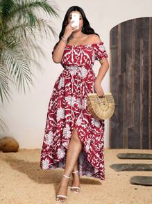 Sunnyshic Plus Size Off Shoulder Minimalist Casual Dress, Suitable For Summer