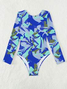 Swim SPRTY 1pc Women's Long Sleeve Camouflage Print One-Piece Swimsuit, Fashionable For Summer