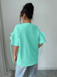 Chiquease Elegant French Style 3D Flower Print Pink Short Sleeve Valentine's T-Shirt For Women - Green - View 2