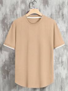 Manfinity Homme Camiseta de manga corta casual de verano para hombres con recorte de contraste