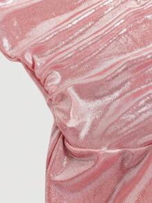SHEIN MOD 女士纯色低胸迷你连衣裙、正式派对礼服 - 粉色 - 查看 4