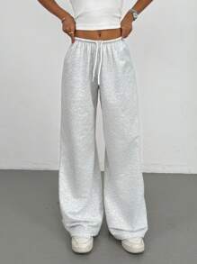 SHEIN PETITE Women's Summer Simple Front Tie Loose Sweatpants, Casual Daily Wear