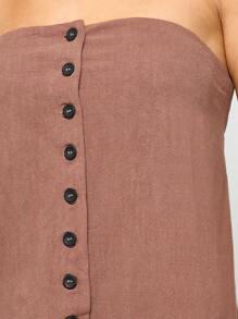 AiiRZ Linen Look Bandeau Waistcoat Button-Front Strapless Top Summer Casual Sleeveless Cropped Bustier Office Professional Workwear Minimalist Tailored Party Evening