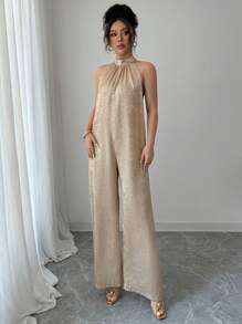 SHEIN LUNE 女式夏季挂脖式金属装饰连体裤，带口袋