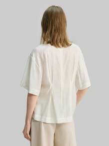 Ontre White Bohemian Style 3/4 Sleeve Cinched Waist Casual Everyday Shirt