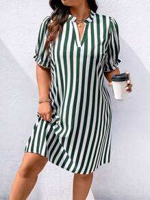 SHEIN LUNE Plus Size Summer Casual Striped V-Neck Dress - Multicolor - View 5