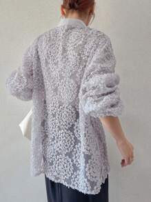 FRIFUL Blusa de mujer de tela transparente y floral de estilo casual y suelto para vacaciones, de manga larga. Ropa de mujer para otoño - Morado - Ver 5