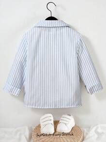 SHEIN Koszula dla chłopców w paski, kwadratowy kołnierzyk, długi rękaw, wygodna tkanina, uniwersalna, odpowiednia dla chłopców na każdą okazję, idealna na lato - Wielokolorowe - Zobacz 2