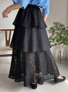 FRIFUL Women's Black A-Line Multi-Layer Ruffle Skirt, Concert Skirt - Black - View 5