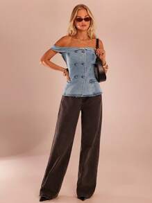 SHEIN Forever 21 Spring & Summer Women Off Shoulder Denim Top