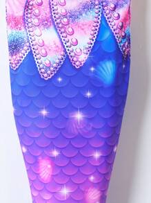 Conjunto de traje de baño con estampado aleatorio de escamas de pez para niñas jóvenes