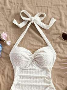 Soleia Vestido mini de doble capa con cuello de corbata, cintura retorcida y dobladillo, color rojo y blanco, adecuado para vacaciones, citas, té de la tarde, festivales de música, estilo bohemio, primavera/verano