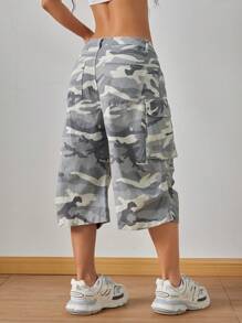 SHEIN ICON 街头风格宽松低腰迷彩 7/8 长度牛仔裤 - 彩色 - 查看 2