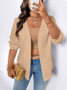 EMERY ROSE Plus Size Simple Solid Color Casual/Work Blazer Graduation,Back To School,Teacher Outfits For Women Fall Cloth For Women Autumn - Khaki - View 4