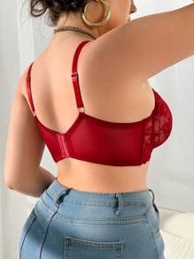Plus Size Lace Contrast Mesh Underwire Lingerie Bra