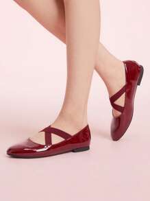 CUCCOO DOLLMOD 闪亮酒红色真皮女式芭蕾平底鞋 - 酒紅色 - 查看 4