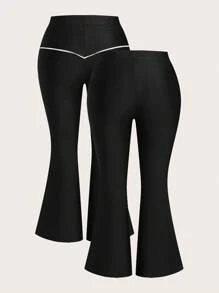SHEIN EZwear 2 pièces/set Leggings évasés noirs élastiques grande taille - Noir - Voir 2