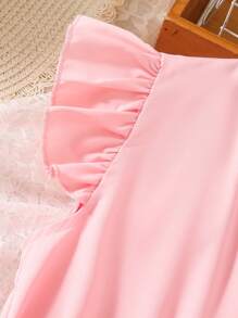 SHEIN Bộ đồ liền thân màu trơn thường ngày mùa hè cho bé gái tuổi teen có tay áo lửng - Màu Hồng baby - Xem 7