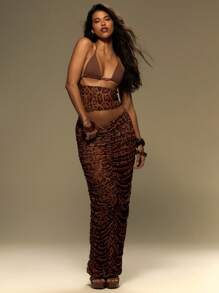 MUSERA Cut Out Strappy Halter Bralette Cheetah Printed Mesh Y2k Panel Top For Summer, Vacation, Festival Wilden Out Hot Saint Feast Fall, Autum, Winter,