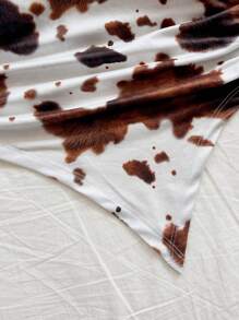 Soleia Women's Casual Vacation Western Cow Print Blouse, Suitable For Beach, Wedding Guest, Graduation, Brunch, St. Patrick's Day, Spring Break, Easter, Music Festivals, Elegant Bohemian, Tropical, Off-Shoulder Top, Spring/Summer,Rave Top - Rust Brown - View 3