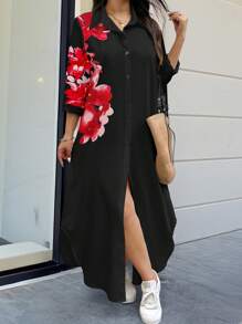 EMERY ROSE Random Print Plus Size Long Sleeve Dress Maxi Women Outfit Fall Cloth For Women - Multicolor - View 1