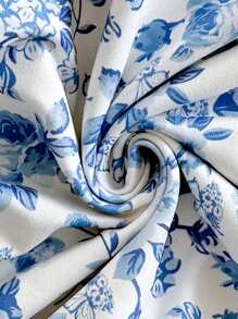 Soleia 女士休闲露肩褶饰碎花迷你连衣裙，适合度假穿着，夏季女士连衣裙 - 藍白色 - 查看 5