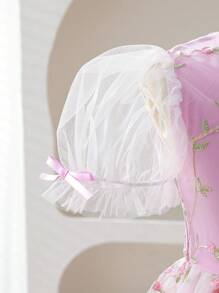 SHEIN Glamorique Kids Kleine Mädchen Blumen bestickte Mesh-BlumenKleine Mädchen Kleid mit Schleife, für Hochzeit, Feiertage, Urlaub im Sommer