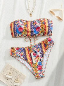 Swim Chiccia Ladies' Flower Random Print Strapless Strap Bikini Set, Summer Beach - Multicolor - View 3