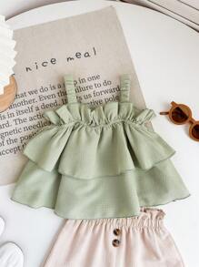 Babygirl Cute Ruffled Strap Tank Top And Shorts Set, Summer Vacation - Multicolor - View 6